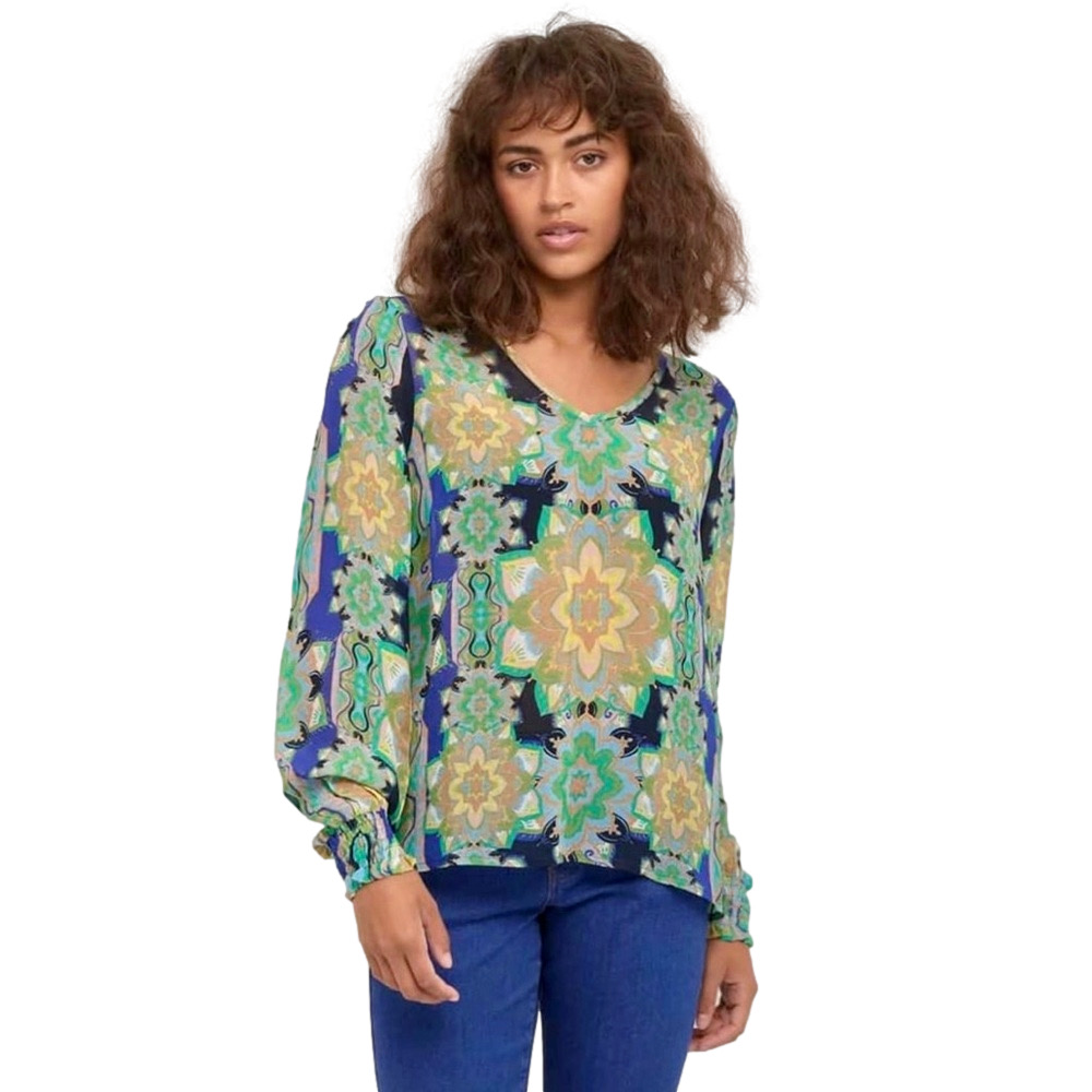 Cream multicolour mandala motif blouse